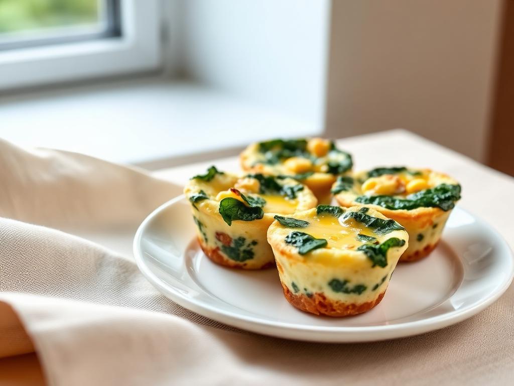 Baked keto egg and sausage muffin cups with spinach and cheese in a muffin tin
